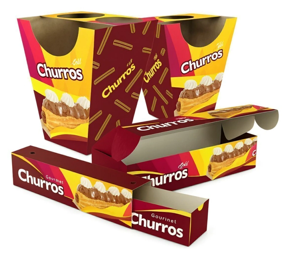 Conjunto colorido de embalagens para churros