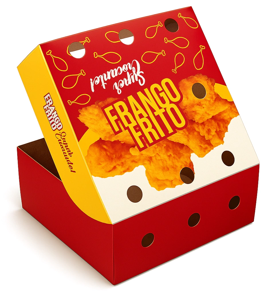 Caixa delivery ventilada para frango frito
