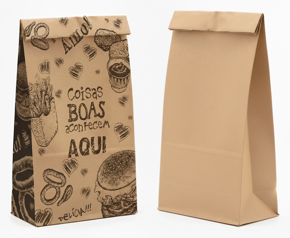 Sacos kraft fechados, um personalizado e outro liso