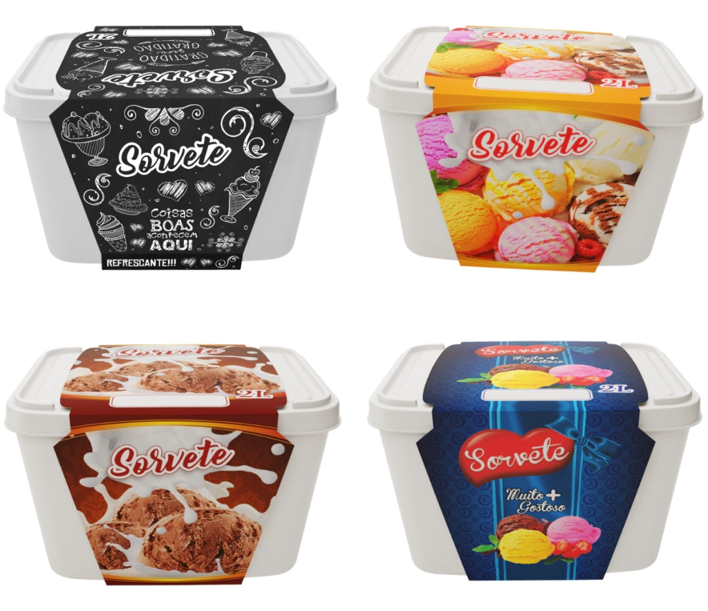 Potes de sorvete com cintas personalizadas